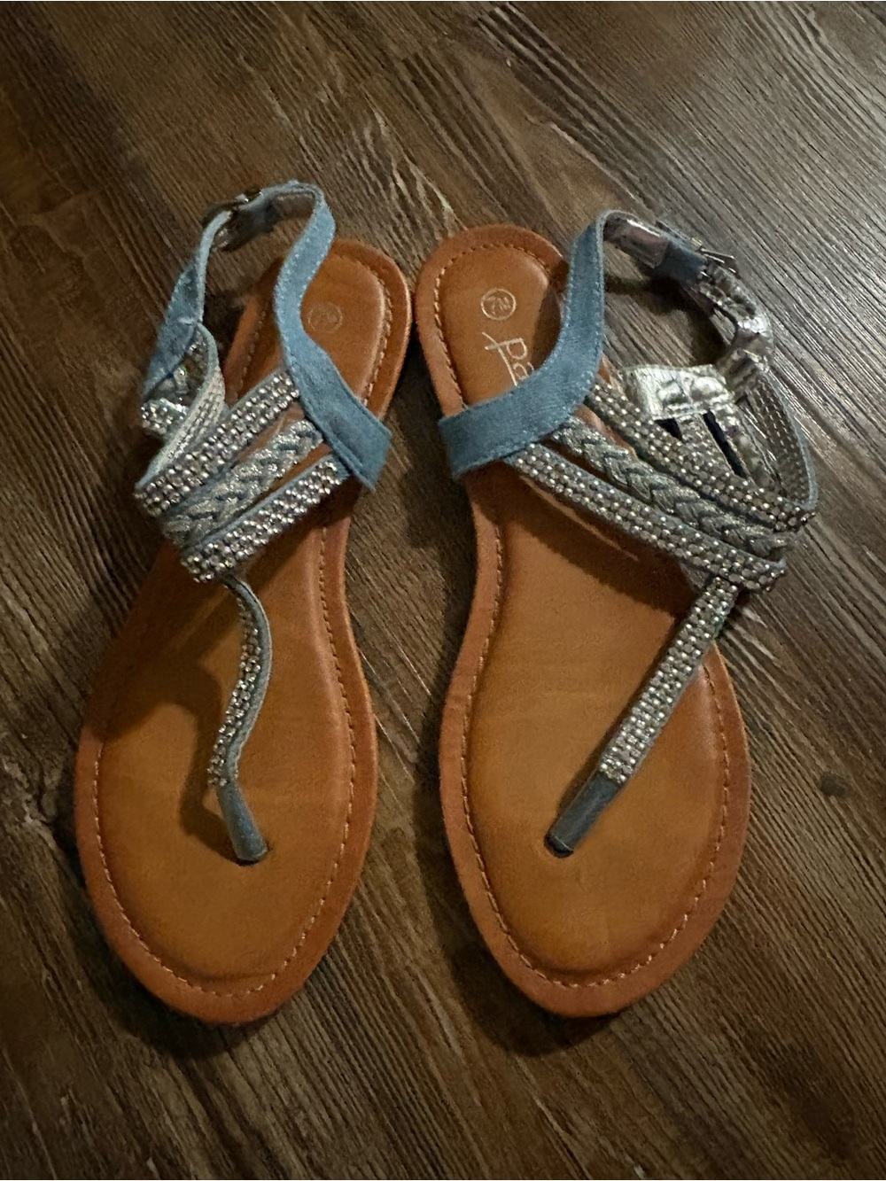 Peep Toe Blue Beaded Women’s Sandals by Porte & Co